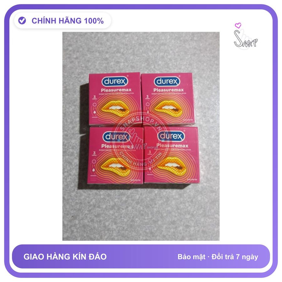 durex Combo 4 hộp Bao cao durex gân gai, hộp 3 cái, che tên sản phẩm bảo mật kín đáo