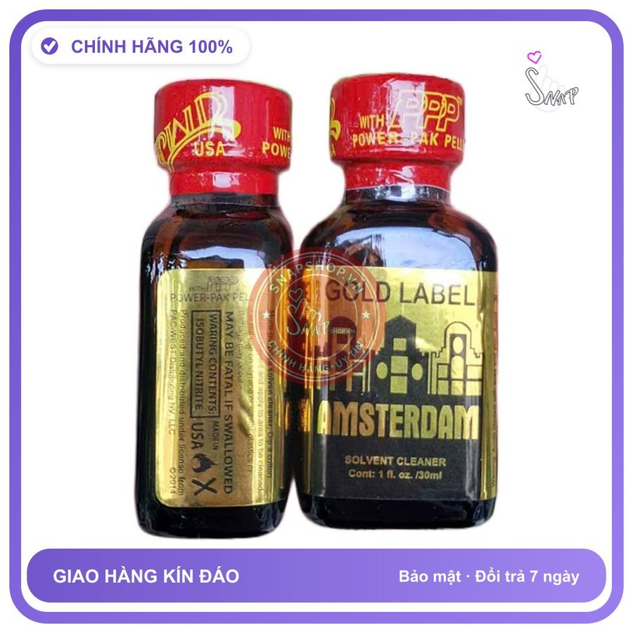 Chai hít tăng khoái cảm Popper PWP 30ml Popper Amsterdam Gold Label 30ml, cực mạnh, phê tới não, che tên sản phẩm bảo mật kín đáo