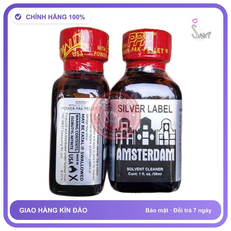 Chai hít tăng khoái cảm Popper PPP 30ml Popper Amsterdam Silver Label 30ml, phê tới não, che tên sản phẩm bảo mật kín đáo