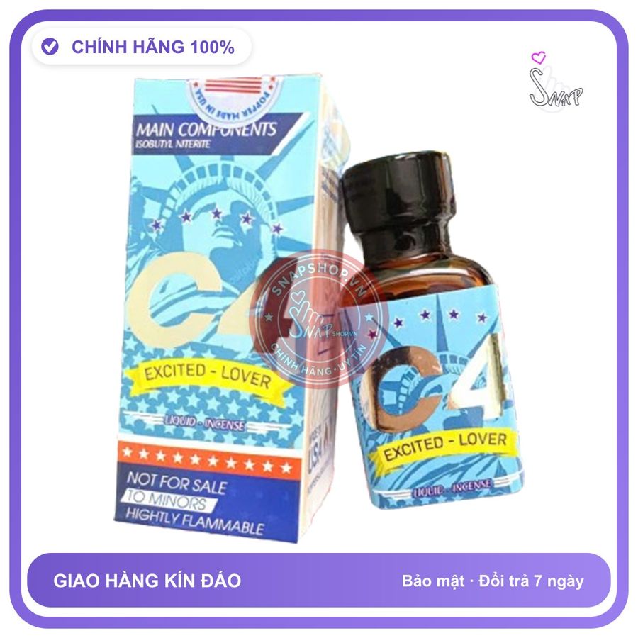 Chai hít tăng khoái cảm Popper C4 30ml Popper C4 USA Excited Lover 30ml, Cực Mạnh, Phê Tới Não, che tên sản phẩm bảo mật kín đáo