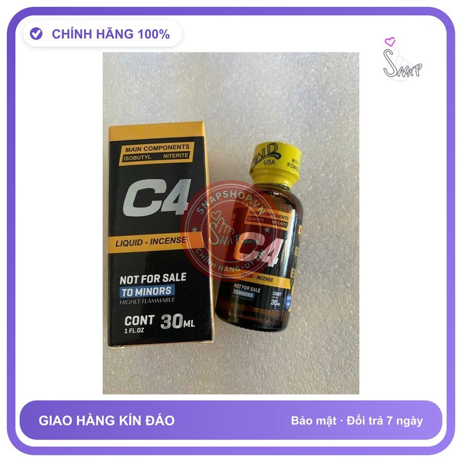 Chai hít tăng khoái cảm Popper C4 30ml Popper 30ml, Hàng Chính Hãng, Cực Mạnh, Giảm giá, che tên sản phẩm bảo mật kín đáo