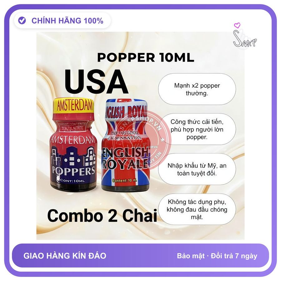 Chai hít tăng khoái cảm Popper AmsterdamEnglish Royale 10ml Popper 10ml Usa Hàng Chính Hãng cực mạnh, combo 2 chai siêu tiết kiệm