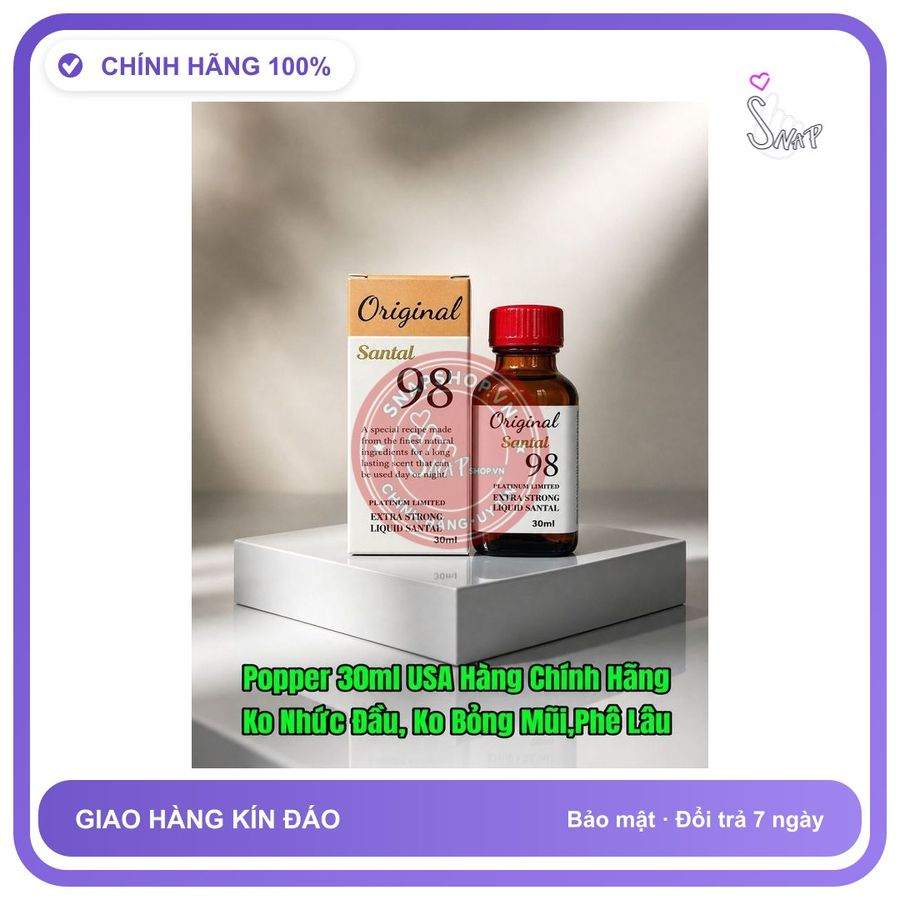 Chai hít tăng khoái cảm Popper Santal 98 30ml Popper Nước 30ml USA Hàng Chính Hãng Cực Mạnh, Bao Phê