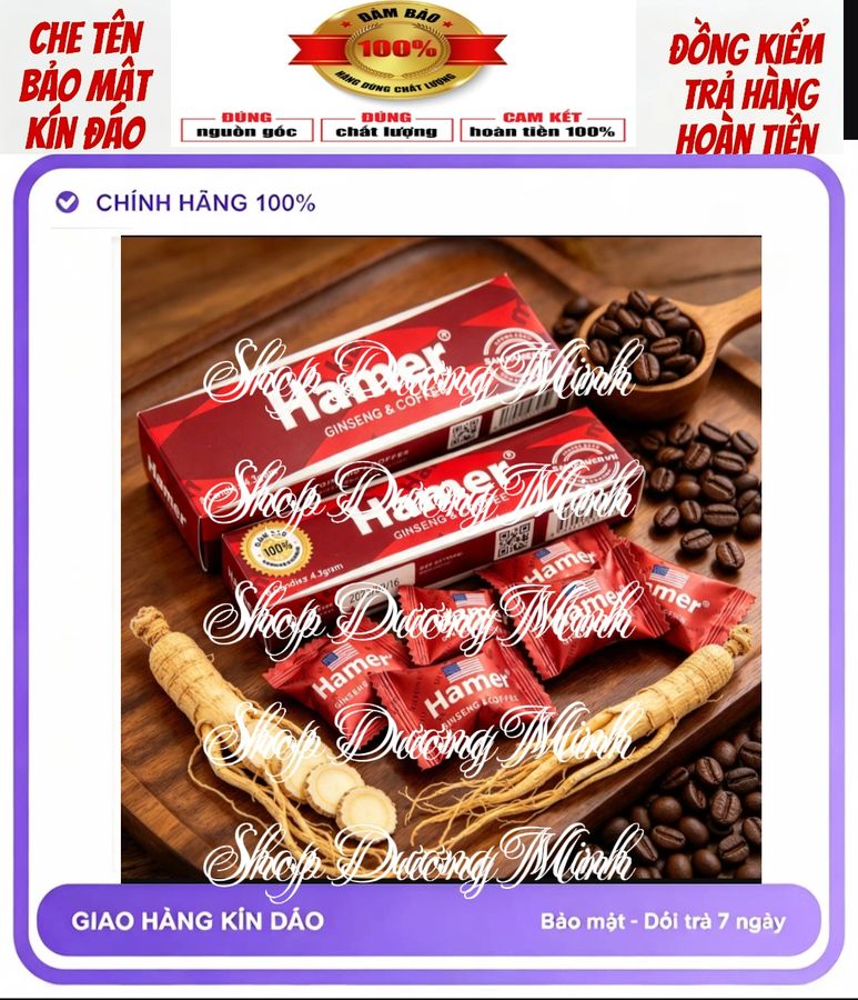 Kẹo Sâm Hamer Mỹ Chính Hãng, Hộp 8 Viên, Tác Dụng Nhanh, Cực Mạnh, Ko Phê Hoàn Tiền 100%
