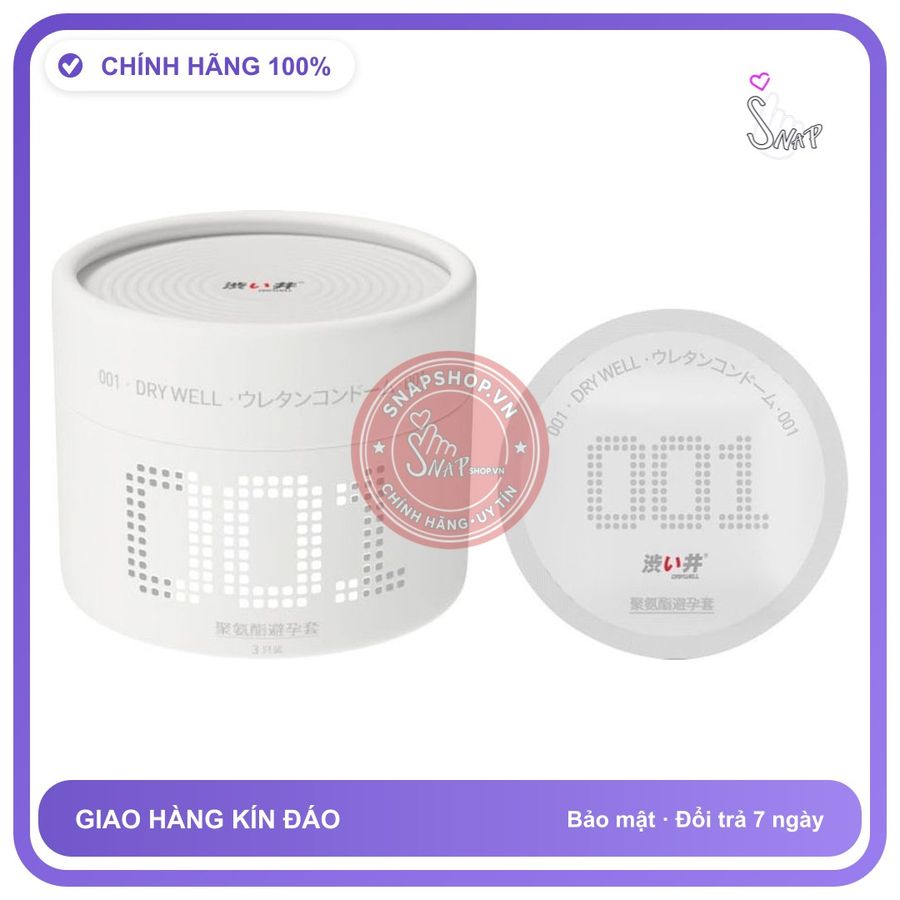 Bao cao su DryWell Super Thin PU 001 siêu mỏng hộp 3 cái