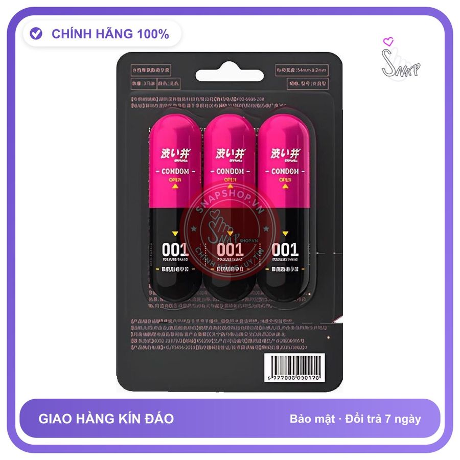 Bao cao su DryWell PU 001 Numbness Orgasm siêu mỏng tăng khoái cảm vỉ 3 viên