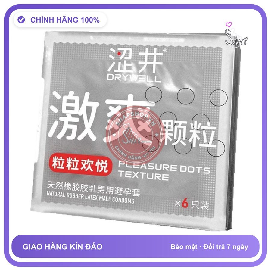 Bao cao su Drywell Naked Granule siêu nhám nhiều gel hộp 6 cái