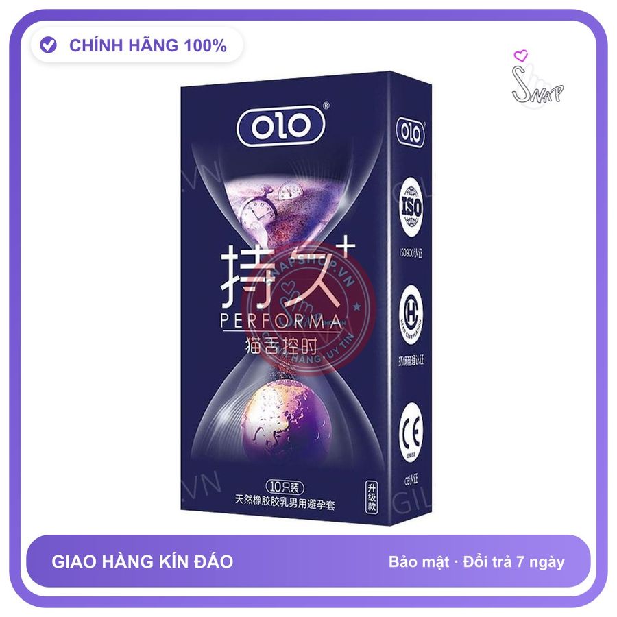 Bao cao su Olo Performa+++ Tím hộp 10 chiếc siêu trơn kéo dài thời gian chính hãng
