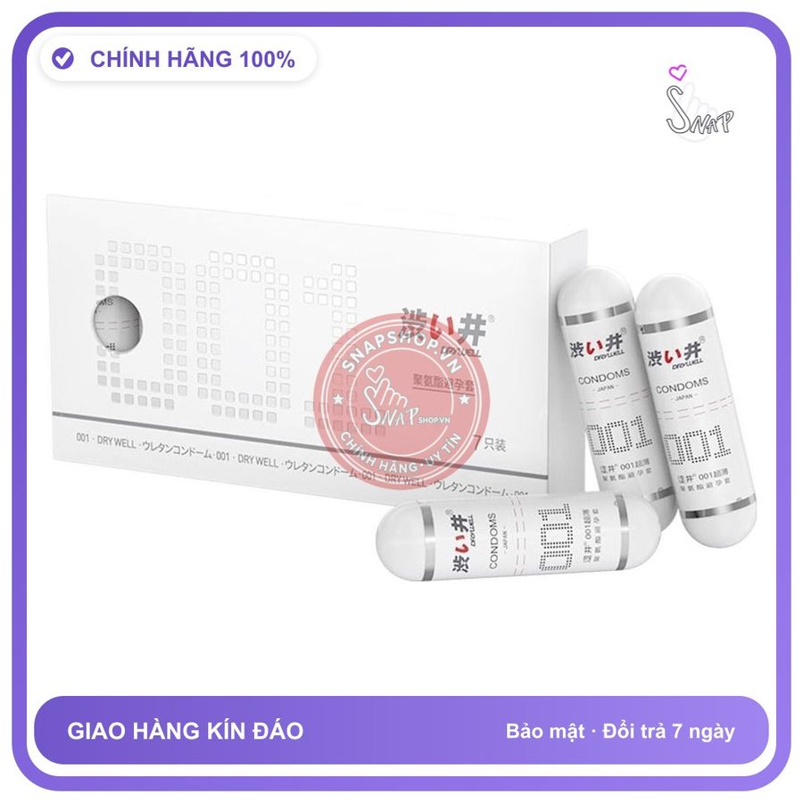 Bao cao su DryWell Ultra Thin 001 siêu mỏng nhiều gel hộp 7 viên