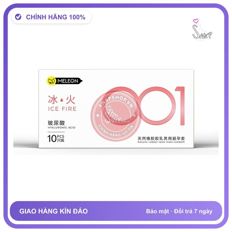 Bao cao su Meleon HA 001 Ice Fire siêu mỏng gel nóng lạnh hộp 10 cái