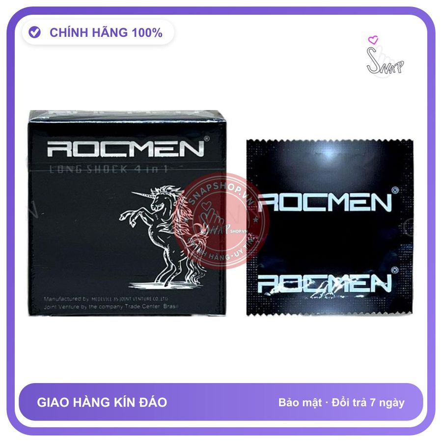 Bao cao su Rocmen Long Shock 4in1 hộp 3 chiếc kéo dài thời gian chính hãng