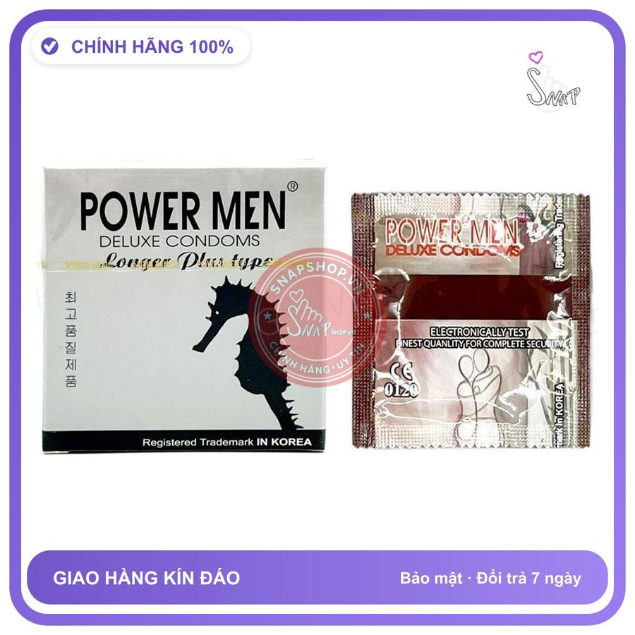 Bao cao su Powermen Longer Plus hộp 3 chiếc kéo dài thời gian chính hãng