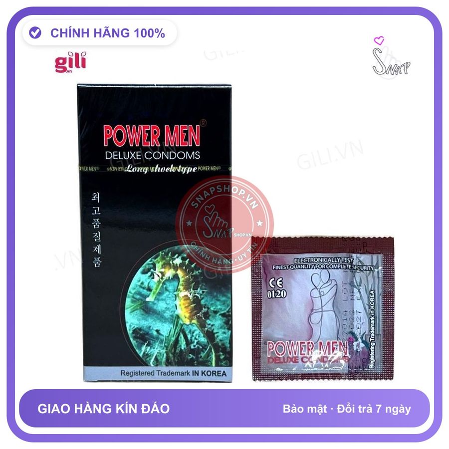Bao cao su Powermen Cá Ngựa hộp 12 chiếc kéo dài thời gian chính hãng hàng nhập khẩu