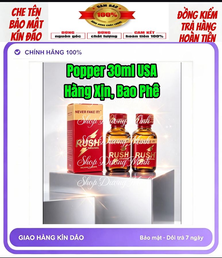 Popper Rush 30ml USA, Hàng Xịn Chính Hãng, Cực Mạnh, Ko Phê Hoàn Tiền 