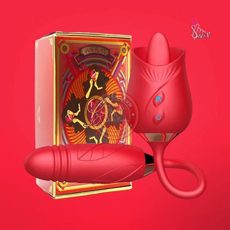 Trứng rung hoa hồng 2 đầu rung nhấp chuyển động đẩy tới và lui liếm đa năng