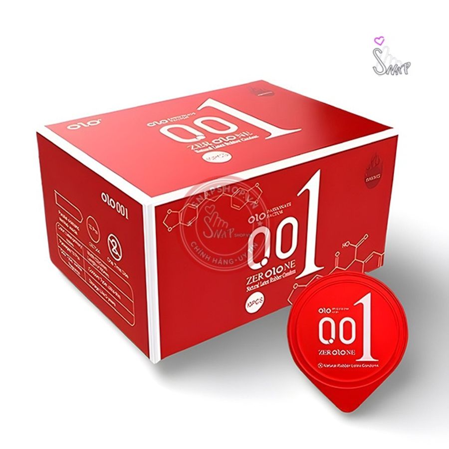 Bao cao su siêu mỏng Olo Đỏ 0.01gel nóng ấm (hộp 10c)