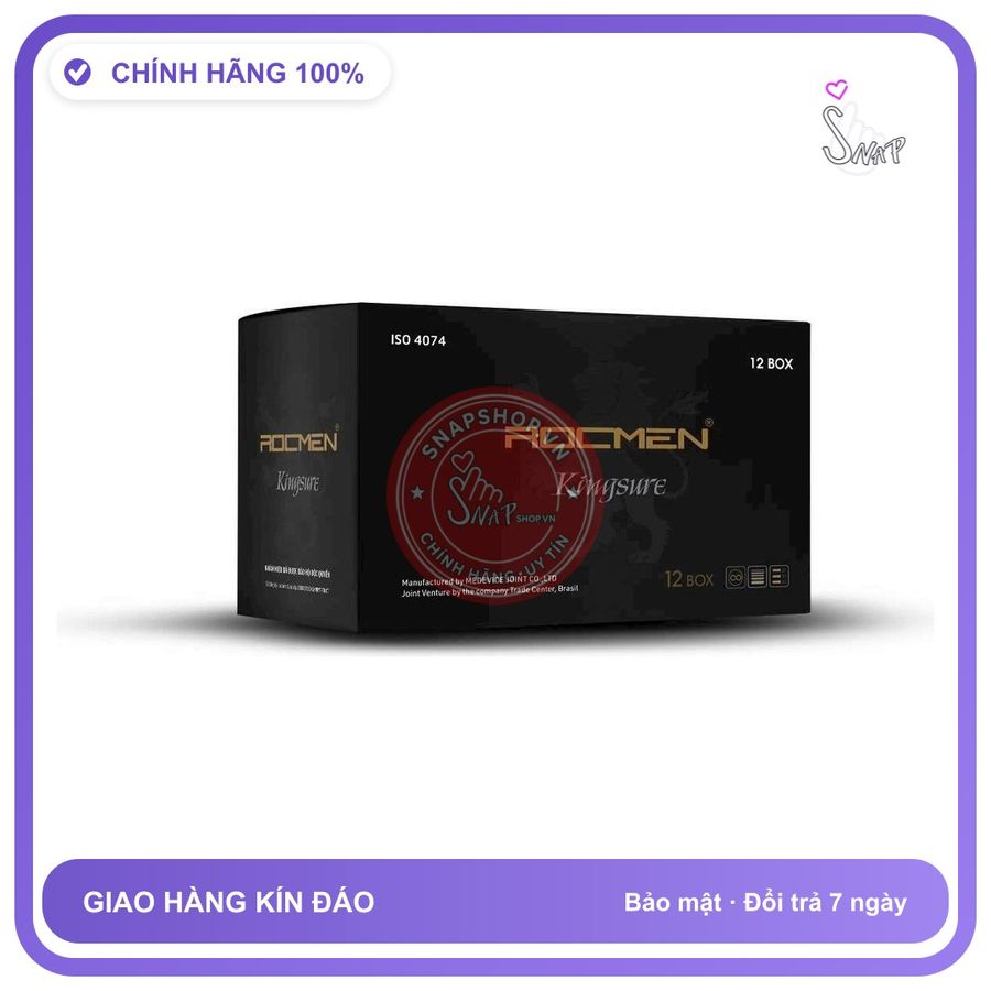 Bao Cao Su Rocmen Kingsure Hộp 12 Cái chính hãng - hỗ trợ kéo dài, ôm sát cảm giác thật, chất liệu latex an toàn - giao hàng che tên kín đáo