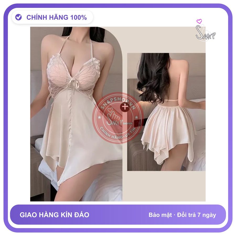 Váy Ngủ Sexy Cánh Bướm Kèm Đệm Lót Gợi N134 Nude chính hãng - chất lụa mát mềm, freesize, ôm body tôn dáng - giao hàng che tên kín đáo