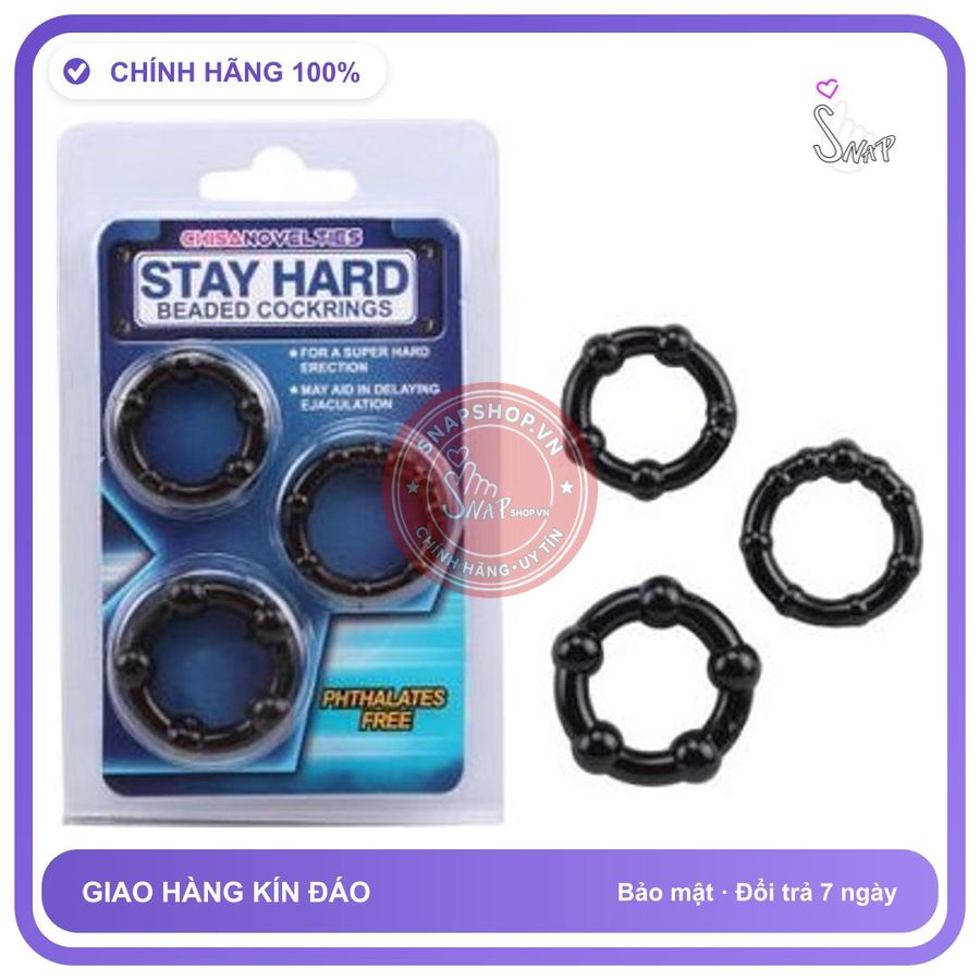 Bộ 3 Vòng Bi Stay Hard Đen chính hãng - silicone mềm, chất liệu an toàn cho da, dễ vệ sinh - giao hàng che tên kín đáo