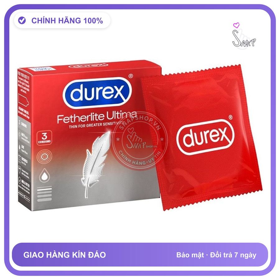 Bao Cao Su Durex Fetherlite Utima Hộp 3 Cái chính hãng - siêu mỏng, ôm sát cảm giác thật, chất liệu latex an toàn - giao hàng che tên kín đáo