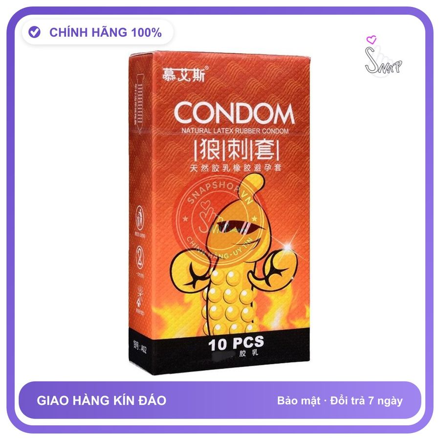 Bao Cao Su Lực Sĩ Nóng Hộp 10 Cái chính hãng - có gai nổi, ôm sát cảm giác thật, chất liệu latex an toàn - giao hàng che tên kín đáo