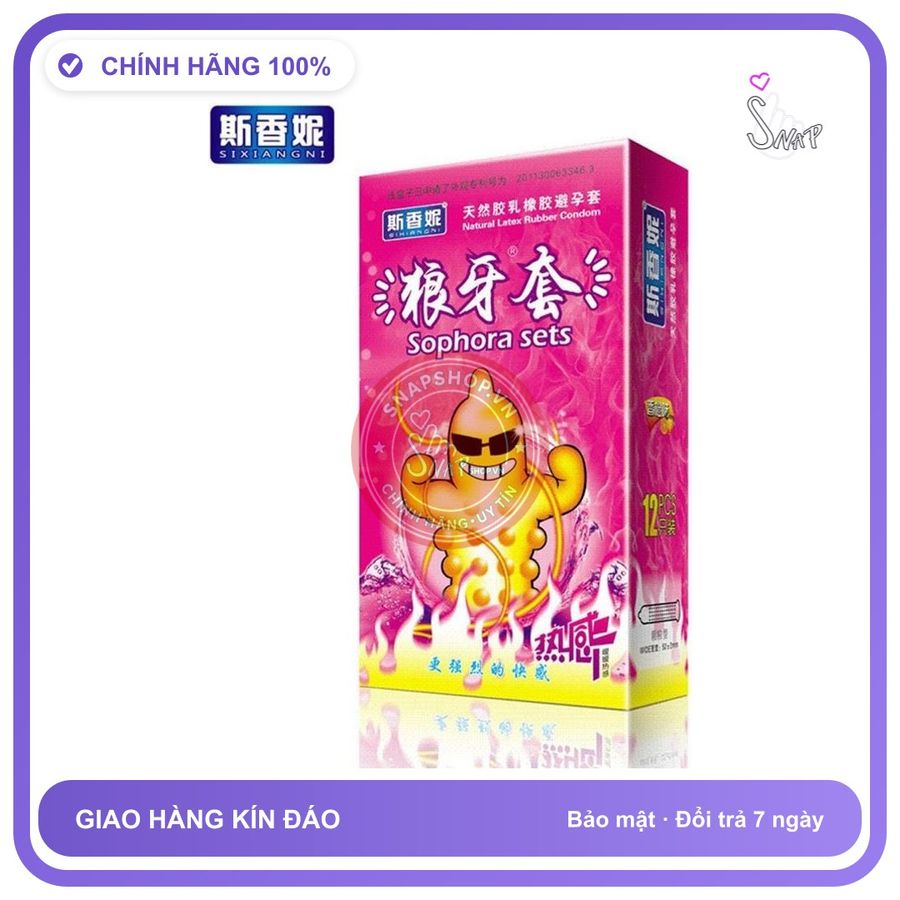 Bao Cao Su Sophora Sets Nóng Hộp 12 Cái chính hãng - có gai nổi, ôm sát cảm giác thật, chất liệu latex an toàn - giao hàng che tên kín đáo