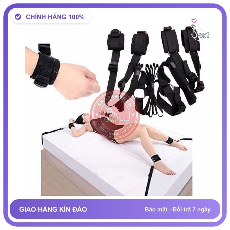 Bộ Dây Trói Tay Chân Ở Giường chính hãng - chất liệu an toàn cho da, dễ vệ sinh, êm ái khi dùng - giao hàng che tên kín đáo