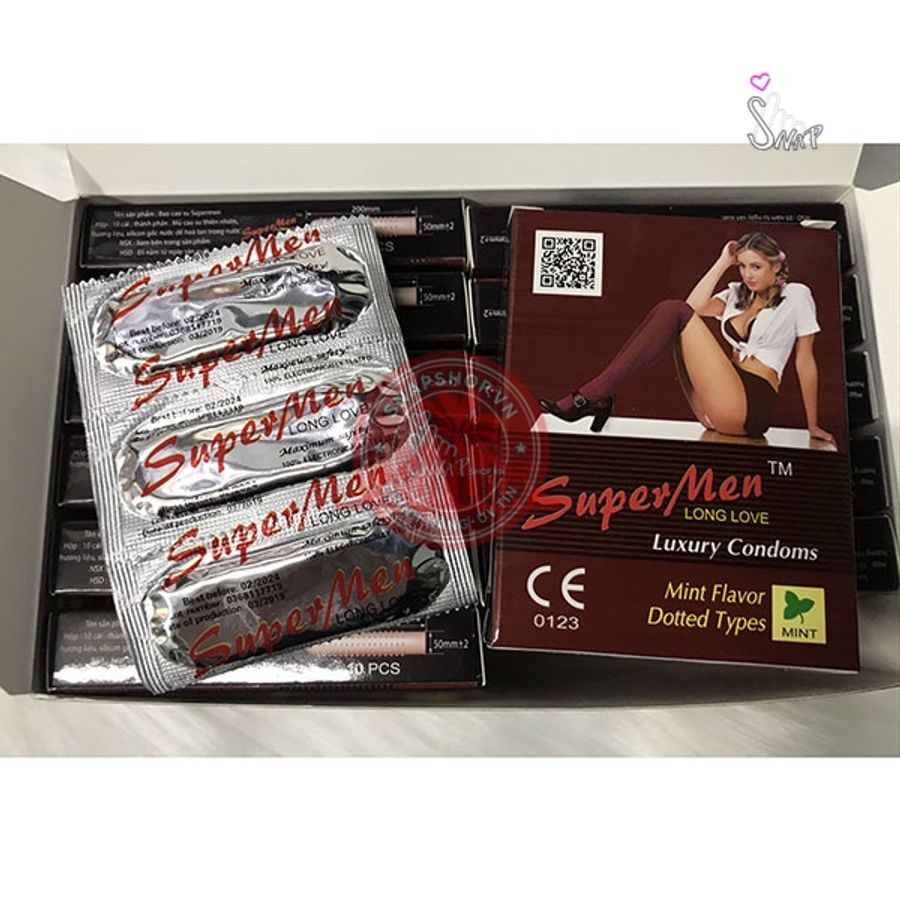Bao cao su Super Men có gai, hương bạc hà (hộp 120c)