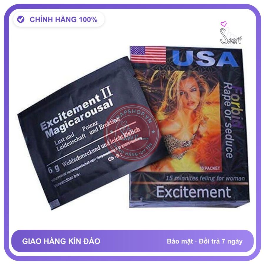 Bột Kd Nữ Excitement Usa Hộp 10 Gói chính hãng - sạc USB, chất liệu an toàn cho da, dễ vệ sinh - giao hàng che tên kín đáo
