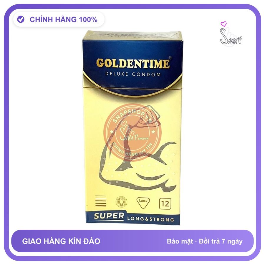 Bao Cao Su Goldentime Super Long Strong Hộp 12 Cái chính hãng - siêu mỏng 0.03mm, siêu mỏng, có gai nổi - giao hàng che tên kín đáo