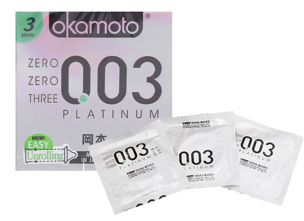 Bao Cao Su Cao Cấp Okamoto Platinum 0.03 ( Hộp 3 Cái ) [Mã CK-SP931556-02]