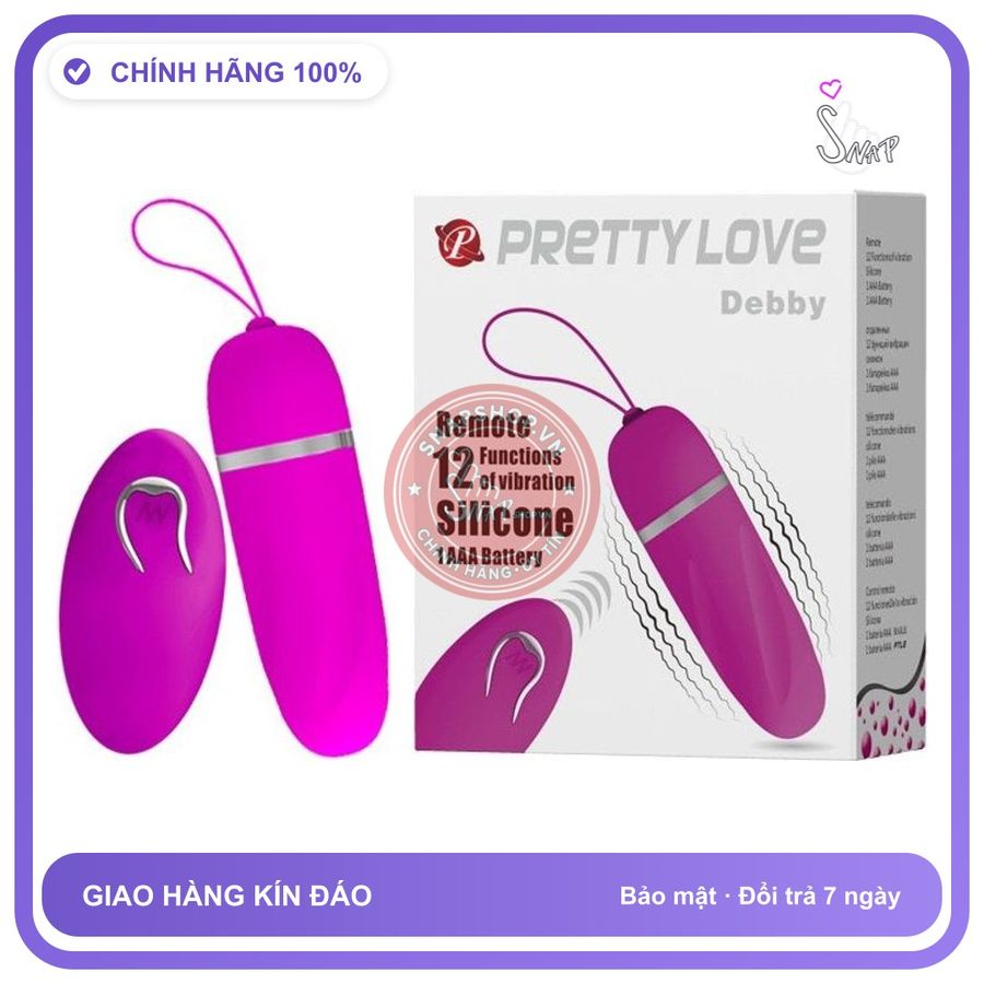 Trứng Rung Prettylove Debby Điều Khiển Từ Xa chính hãng - 12 chế độ rung, rung êm không tiếng động, silicone mềm mại - giao hàng che tên kín đáo