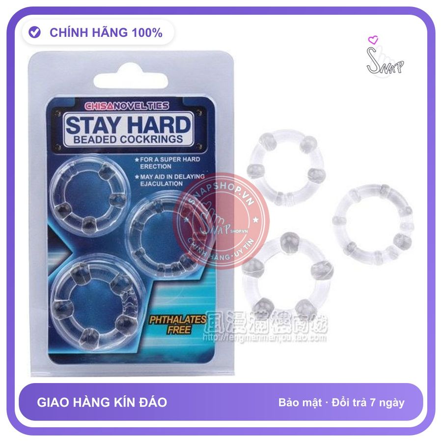 Bộ 3 Vòng Bi Stay Hard Trong Suốt chính hãng - silicone mềm, chất liệu an toàn cho da, dễ vệ sinh - giao hàng che tên kín đáo