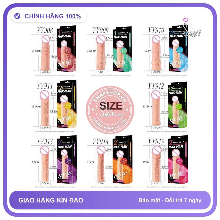 Bao Đôn Maxman Đủ Kiểu chính hãng - hỗ trợ kéo dài, ôm sát cảm giác thật, chất liệu latex an toàn - giao hàng che tên kín đáo