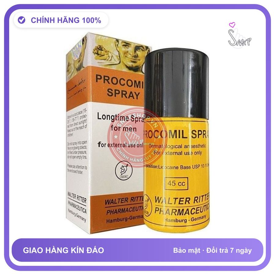 Xịt Kéo Dài Procomil 45ml chính hãng - kéo dài thời gian, 10g, thấm nhanh không nhờn rít - giao hàng che tên kín đáo