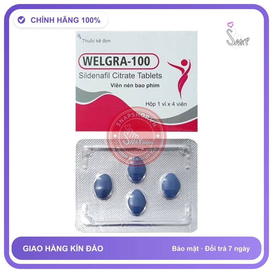 Thuốc Cương Dương Welgra 100mg Hộp 4 Viên chính hãng - chất liệu an toàn cho da, dễ vệ sinh, êm ái khi dùng - giao hàng che tên kín hàng nhập khẩu