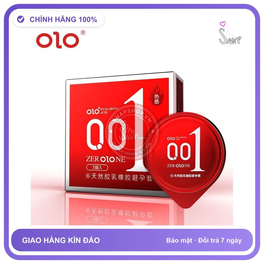 Bao Cao Su Olo Đỏ 001 Hộp 3 Cái chính hãng - siêu mỏng, nhiều gel bôi trơn, có hương thơm - giao hàng che tên kín đáo