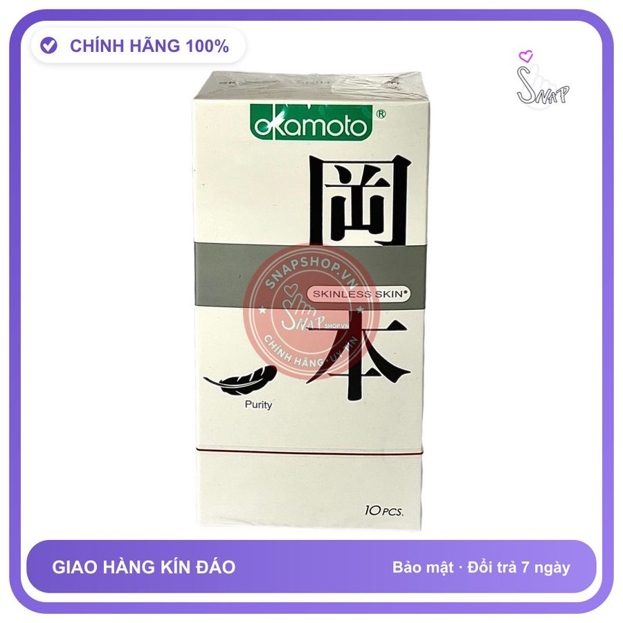 Bao Cao Su Okamoto Purity Hộp 10 Cái chính hãng - siêu mỏng 0.05mm, siêu mỏng, có hương thơm - giao hàng che tên kín đáo