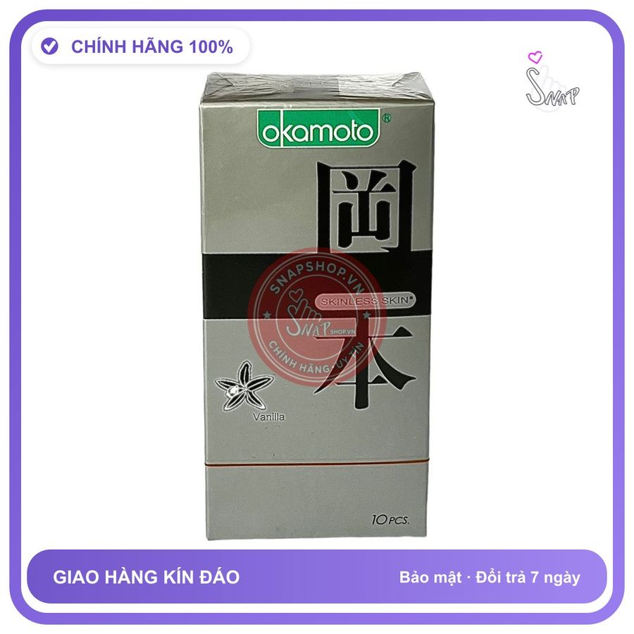 Bao Cao Su Okamoto Vanilla Hộp 10 Cái chính hãng - siêu mỏng 0.05mm, siêu mỏng, có hương thơm - giao hàng che tên kín đáo