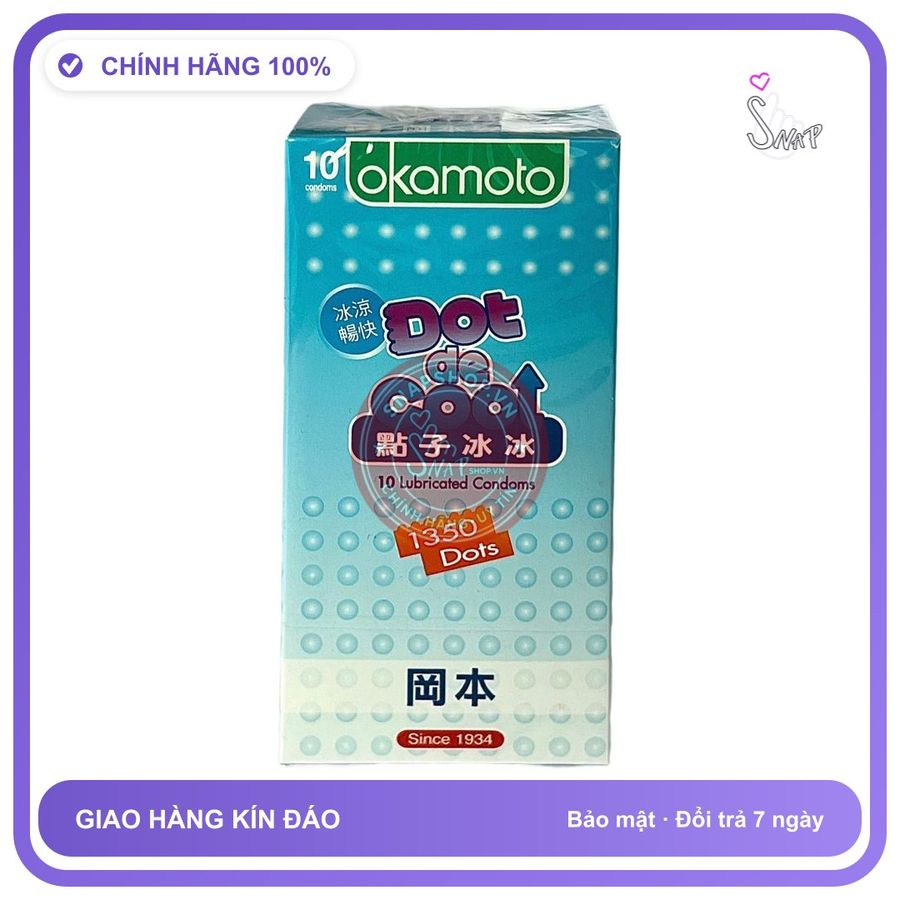 Bao Cao Su Okamoto Dot De Cool Hộp 10 Cái chính hãng - siêu mỏng 0.05mm, có gai nổi, có hương thơm - giao hàng che tên kín đáo