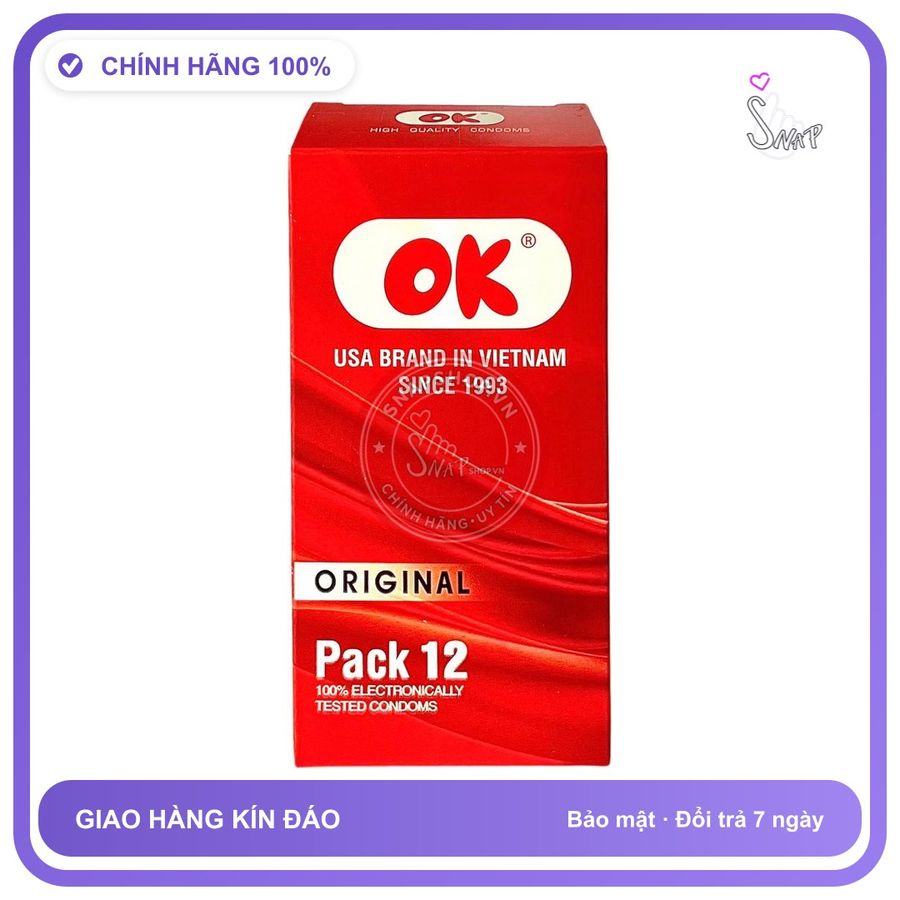 Bao Cao Su Ok Original Hộp 12 Cái chính hãng - có hương thơm, ôm sát cảm giác thật, chất liệu latex an toàn - giao hàng che tên kín đáo