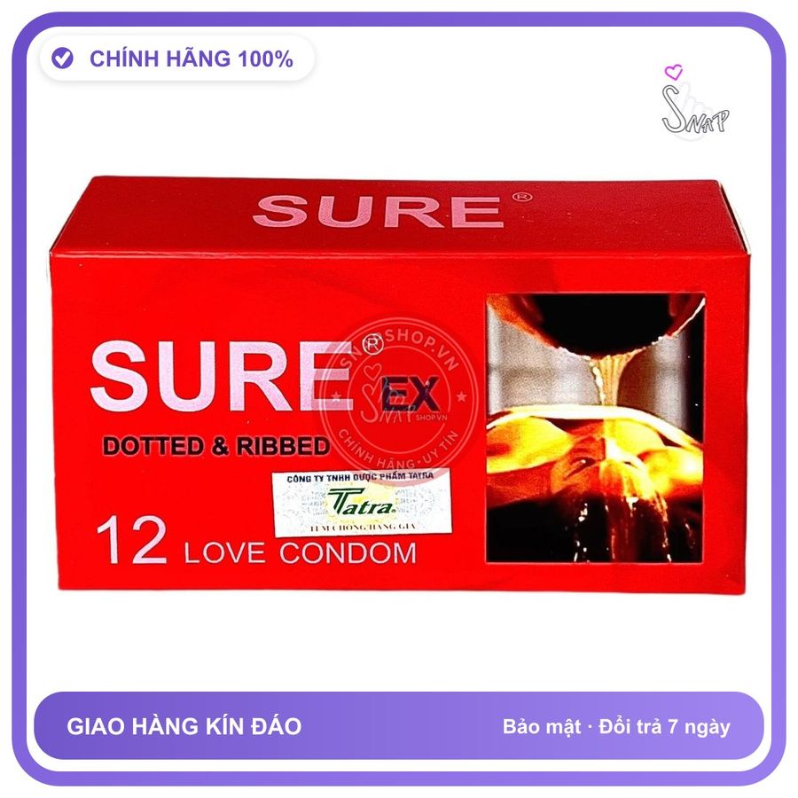 Bao Cao Su Sure Đỏ Hộp 12 Cái chính hãng - siêu mỏng, có gai nổi, có hương thơm - giao hàng che tên kín đáo