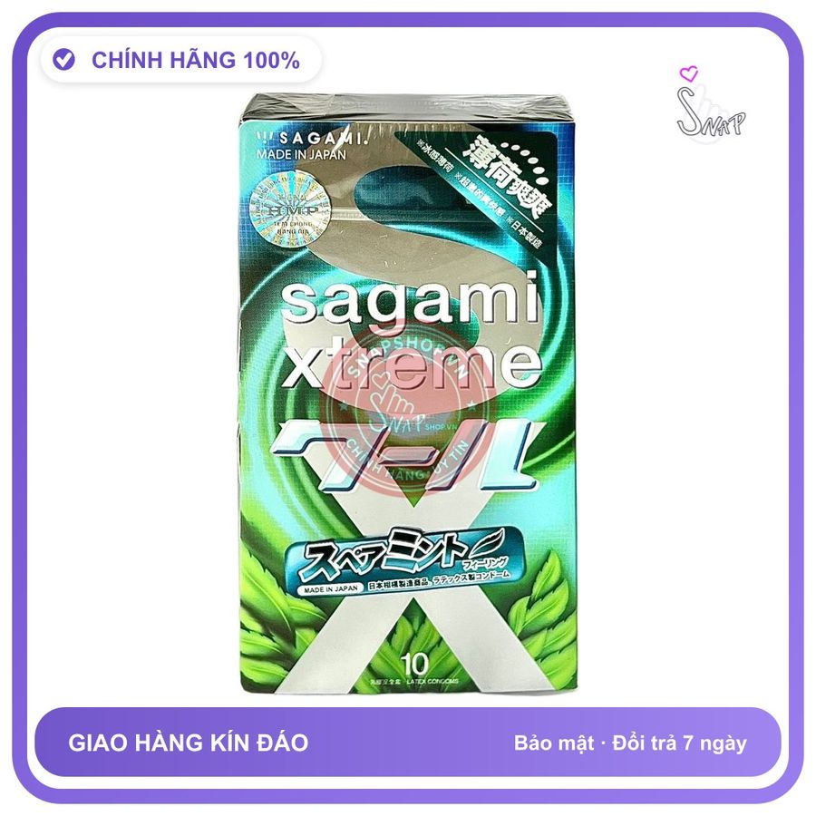 Bao Cao Su Sagami Bạc Hà Hộp 10 Cái chính hãng - có hương thơm, ôm sát cảm giác thật, chất liệu latex an toàn - giao hàng che tên kín đáo