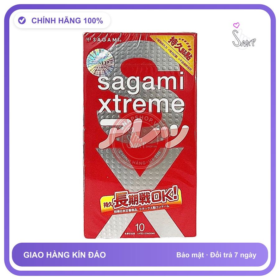 Bao Cao Su Sagami Đỏ Hộp 10 Cái chính hãng - siêu mỏng, có gai nổi, hỗ trợ kéo dài - giao hàng che tên kín đáo