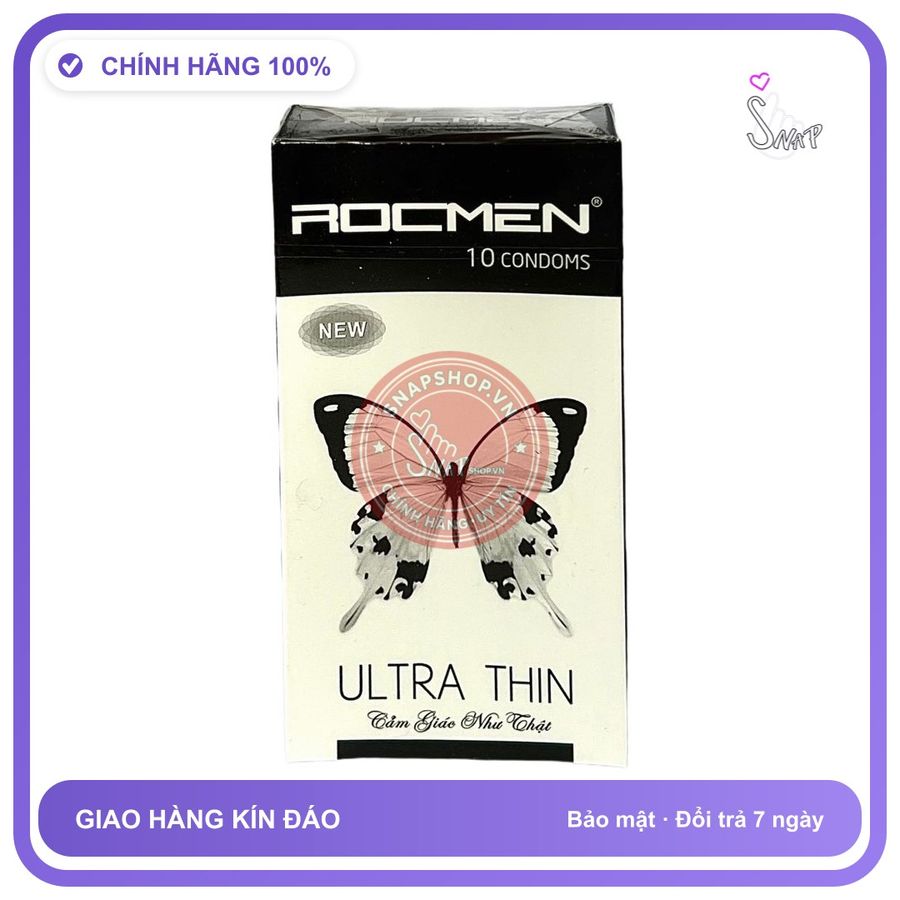 Bao Cao Su Rocmen Trắng Hộp 10 Cái chính hãng - siêu mỏng 0.03mm, siêu mỏng, có gai nổi - giao hàng che tên kín đáo