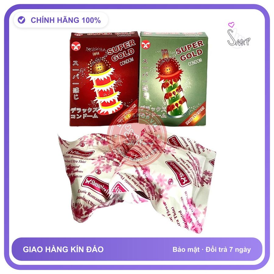 Bao Cao Su Super Gold Hộp 2 Cái (Loại 1) chính hãng - có gai nổi, nhiều gel bôi trơn, hỗ trợ kéo dài - giao hàng che tên kín đáo