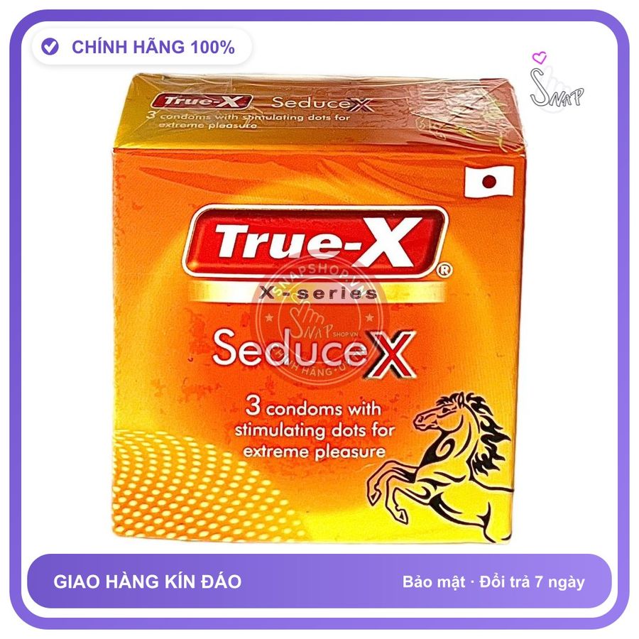 Bao Cao Su True-X Cam Hộp 3 Cái chính hãng - có gai nổi, ôm sát cảm giác thật, chất liệu latex an toàn - giao hàng che tên kín đáo