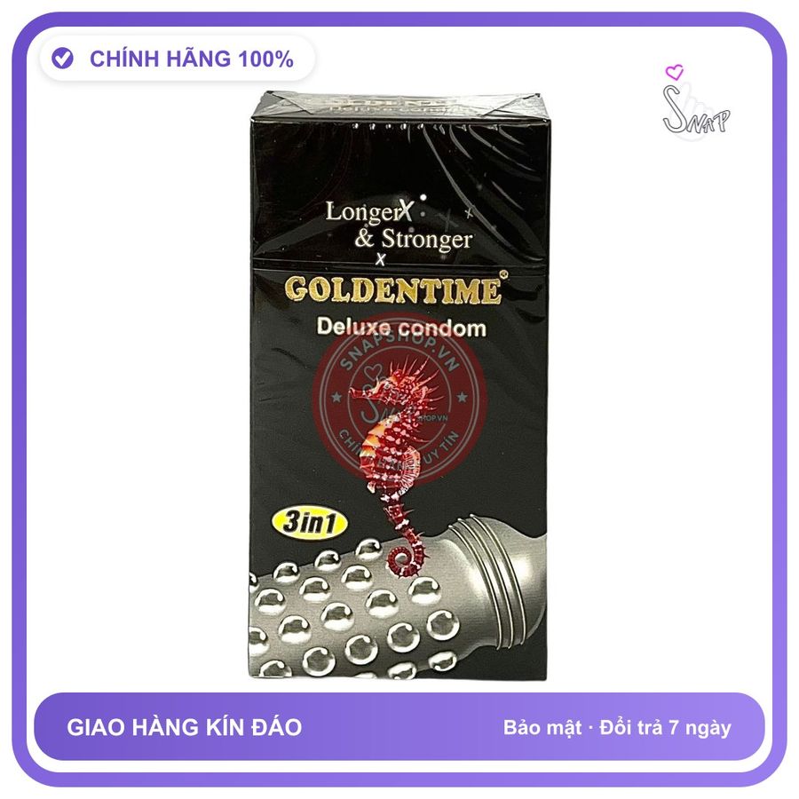 Bao Cao Su Goldentime 3in1 Hộp 12 Cái chính hãng - siêu mỏng, có gai nổi, hỗ trợ kéo dài - giao hàng che tên kín đáo