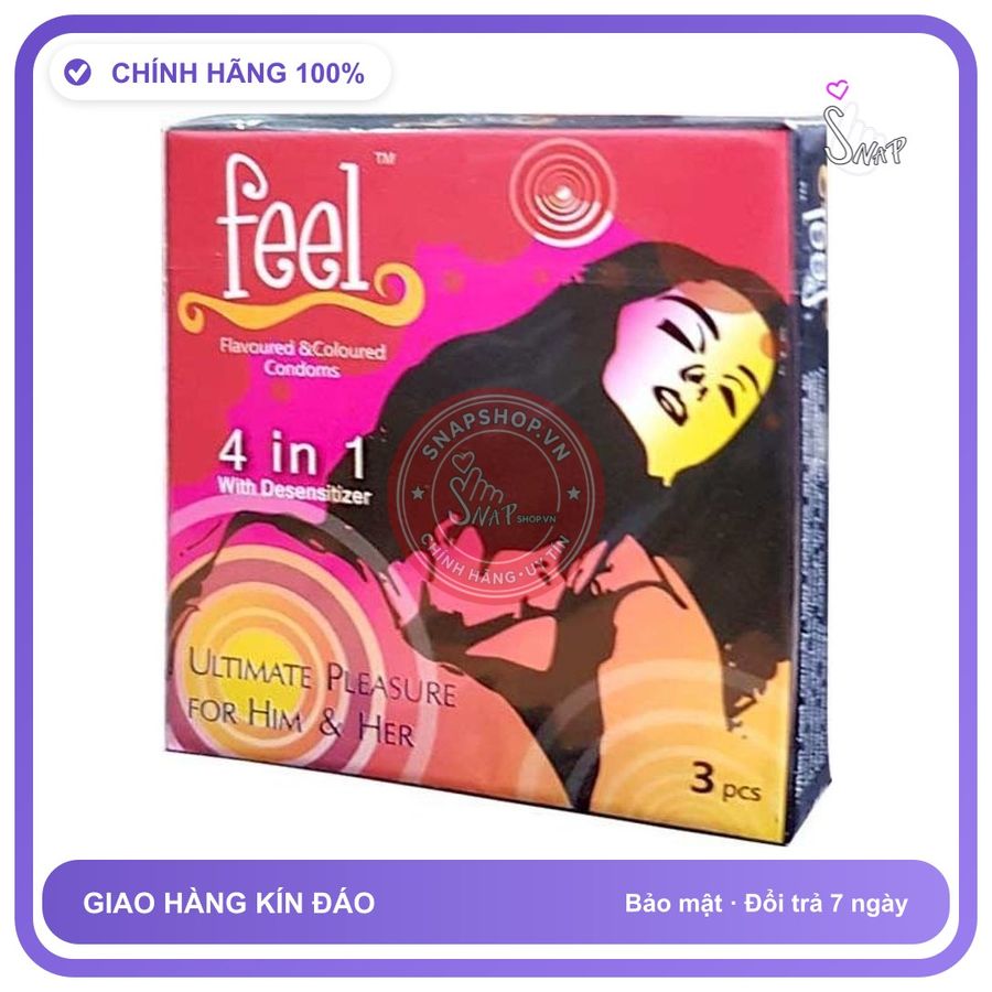 Bao Cao Su Feel 4in1 Hộp 3 Cái chính hãng - ôm sát cảm giác thật, chất liệu latex an toàn, hàng nhập khẩu - giao hàng che tên kín đáo