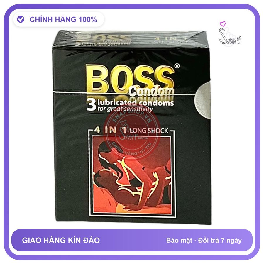 Bao Cao Su Boss 4in1 Hộp 3 Cái chính hãng - siêu mỏng, có gai nổi, hỗ trợ kéo dài - giao hàng che tên kín đáo